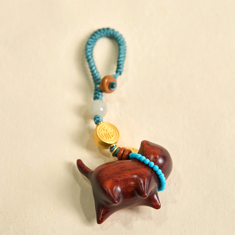 Porte-clés Buddha Stones Hetian Jade Bois de santal naturel Bois de santal rouge Bois de santal vert Caractère Fu Abondance