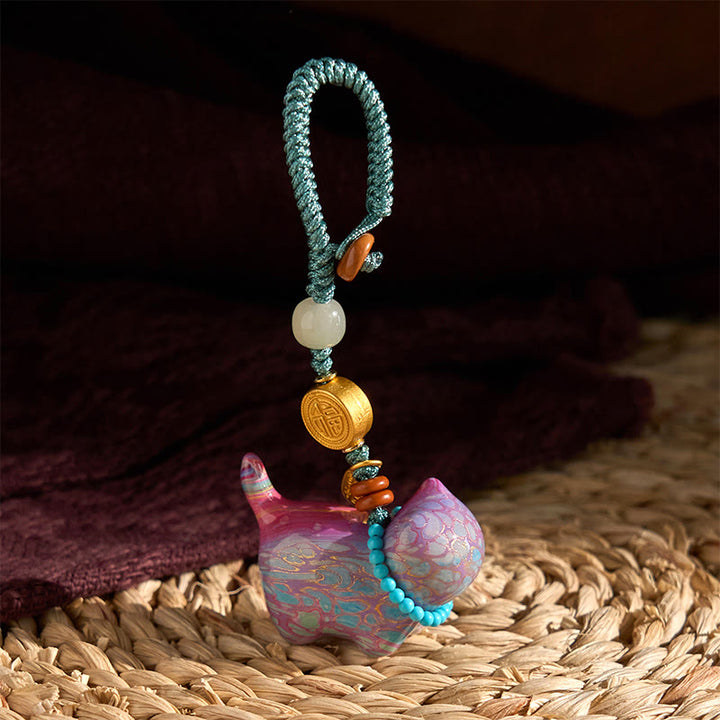Porte-clés Buddha Stones Hetian Jade Bois de santal naturel Bois de santal rouge Bois de santal vert Caractère Fu Abondance