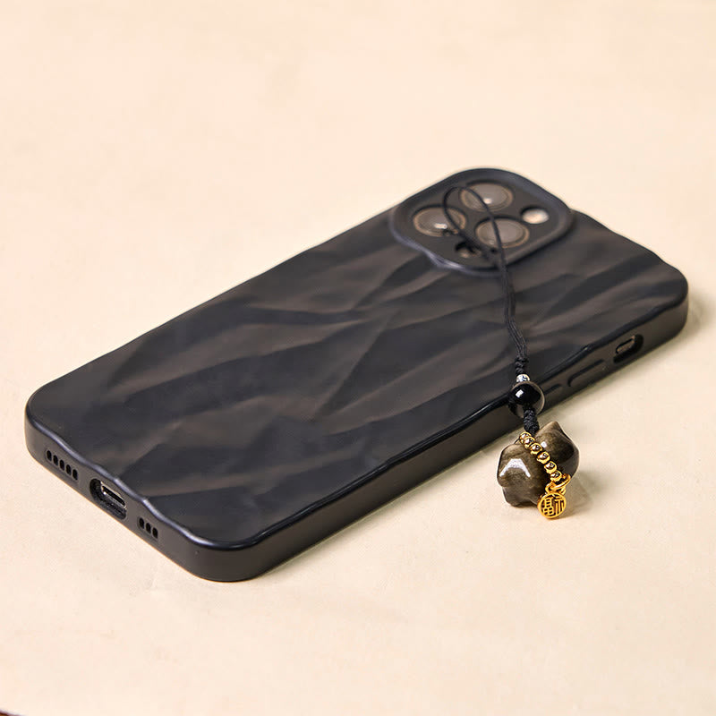 Buddha Stones Obsidienne argentée et brillante Obsidienne noire Obsidienne dorée et brillante Porte-clés de protection pour téléphone Motif chat mignon Fu - image 22