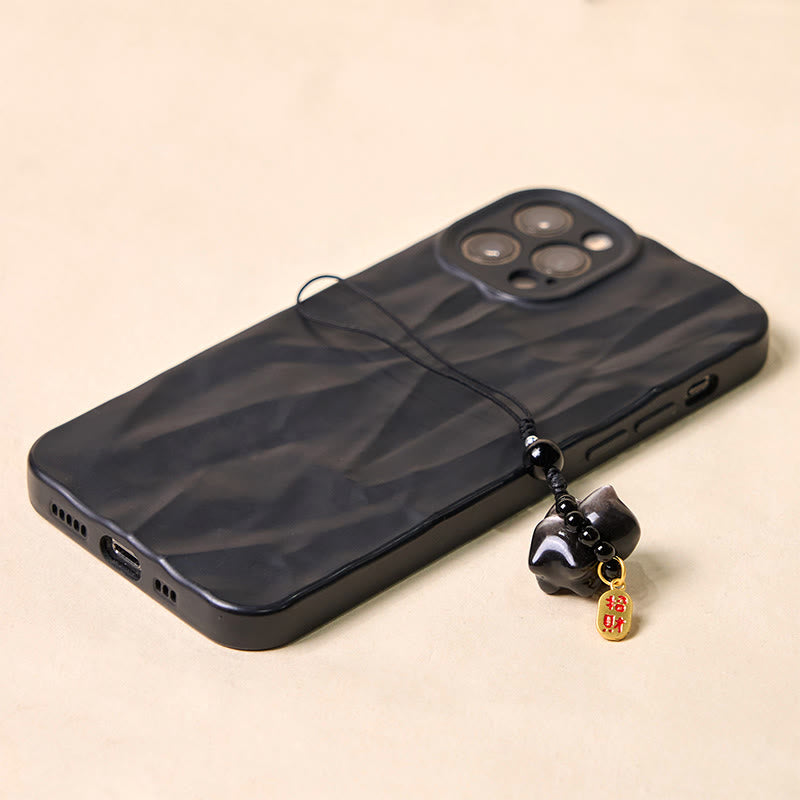 Buddha Stones Obsidienne argentée et brillante Obsidienne noire Obsidienne dorée et brillante Porte-clés de protection pour téléphone Motif chat mignon Fu - image 17