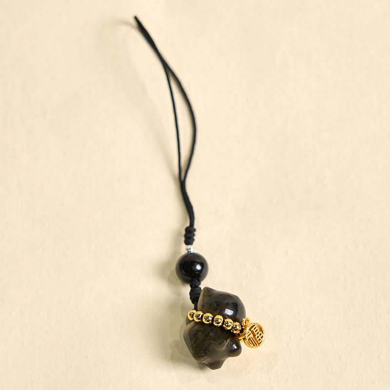 Buddha Stones Obsidienne argentée et brillante Obsidienne noire Obsidienne dorée et brillante Porte-clés de protection pour téléphone Motif chat mignon Fu - image 18