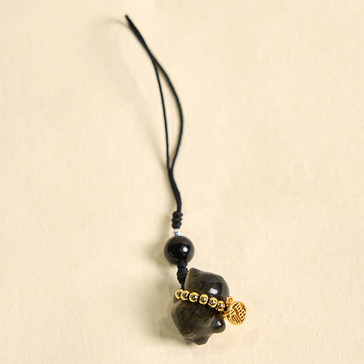 Buddha Stones Obsidienne argentée et brillante Obsidienne noire Obsidienne dorée et brillante Porte-clés de protection pour téléphone Motif chat mignon Fu - image 18
