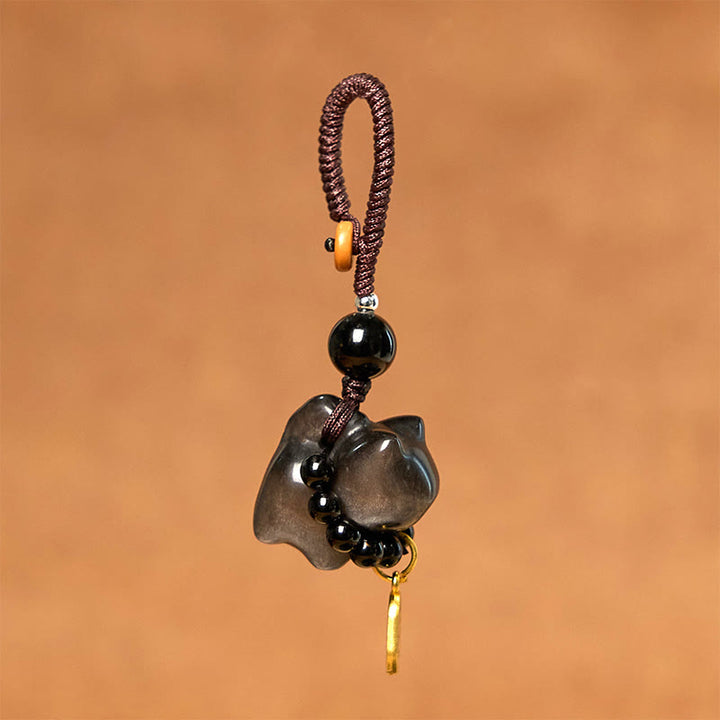 Buddha Stones Obsidienne argentée et brillante Obsidienne noire Obsidienne dorée et brillante Porte-clés de protection pour téléphone Motif chat mignon Fu - image 7