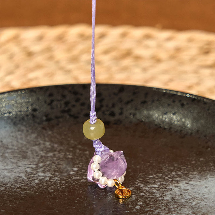 Buddha Stones en cristal rose, améthyste, citrine, perle, personnage Fu, chaton porte-bonheur, décoration à suspendre pour téléphone