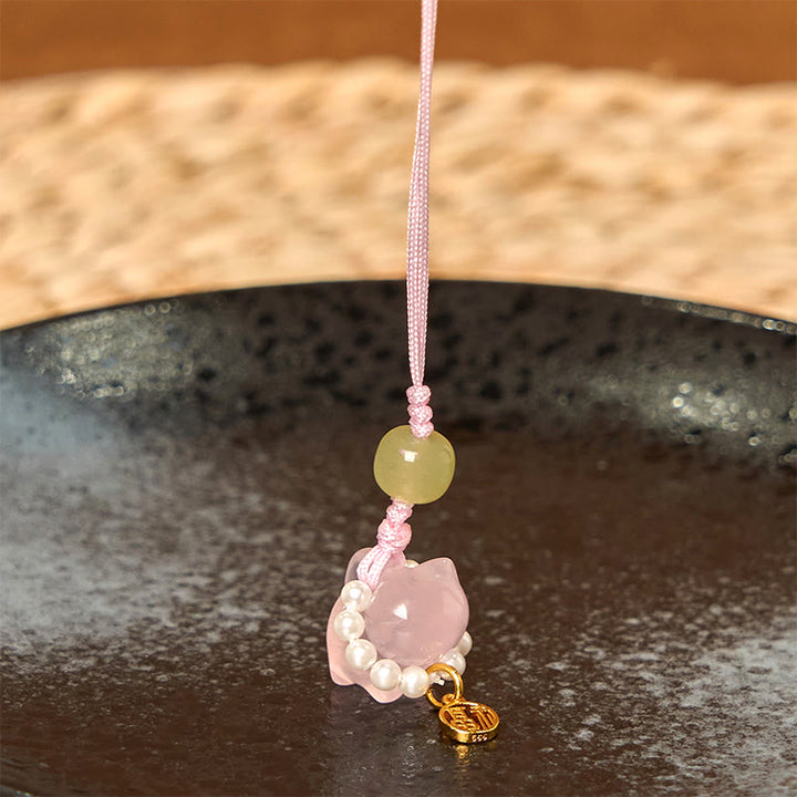 Buddha Stones en cristal rose, améthyste, citrine, perle, personnage Fu, chaton porte-bonheur, décoration à suspendre pour téléphone
