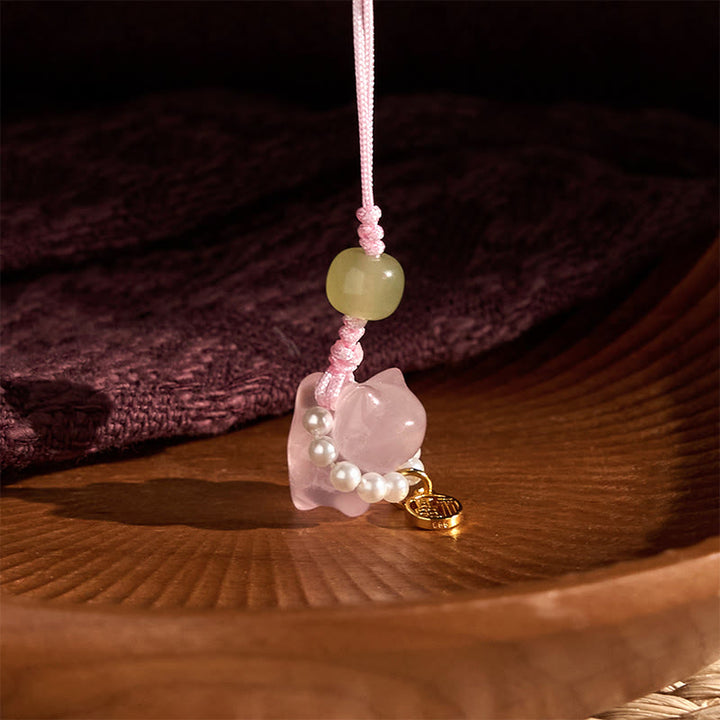 Buddha Stones en cristal rose, améthyste, citrine, perle, personnage Fu, chaton porte-bonheur, décoration à suspendre pour téléphone