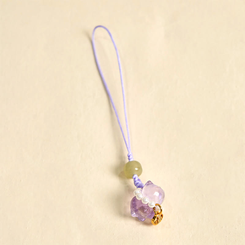 Buddha Stones en cristal rose, améthyste, citrine, perle, personnage Fu, chaton porte-bonheur, décoration à suspendre pour téléphone