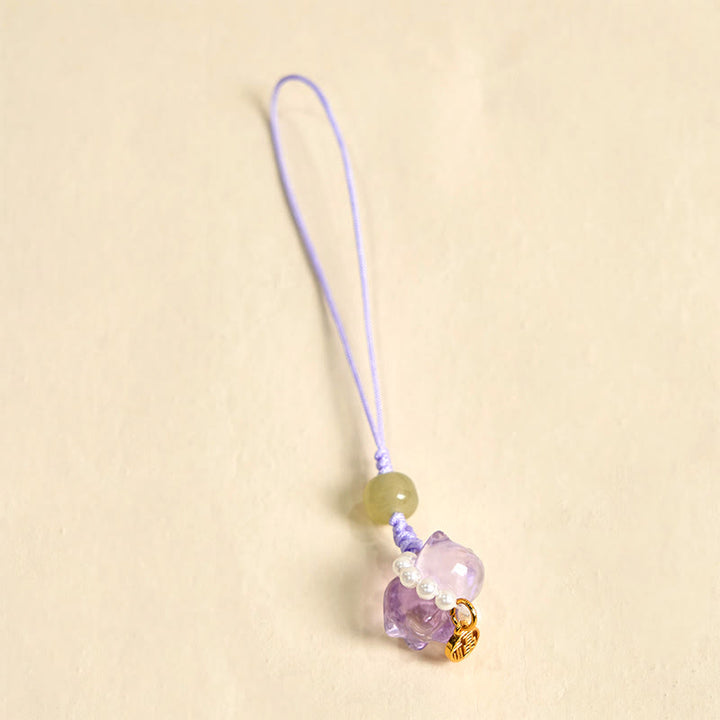 Buddha Stones en cristal rose, améthyste, citrine, perle, personnage Fu, chaton porte-bonheur, décoration à suspendre pour téléphone