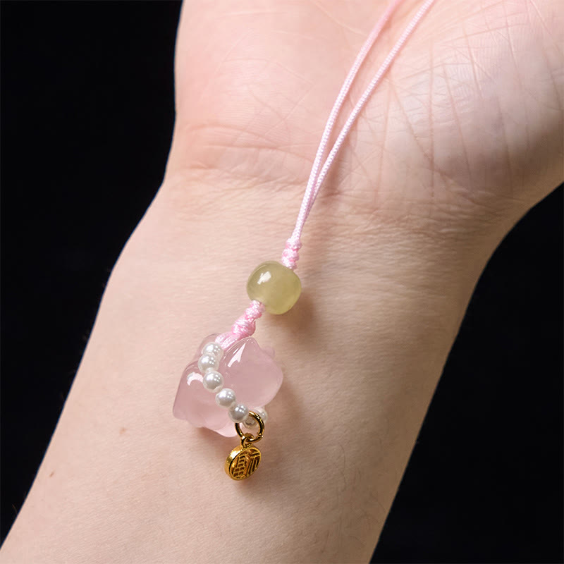 Buddha Stones en cristal rose, améthyste, citrine, perle, personnage Fu, chaton porte-bonheur, décoration à suspendre pour téléphone