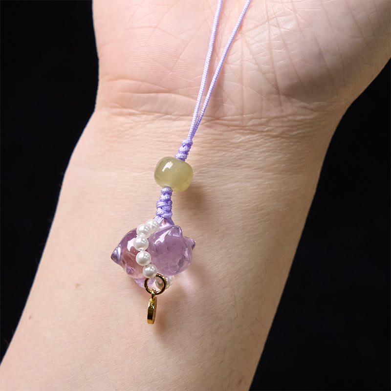 Buddha Stones en cristal rose, améthyste, citrine, perle, personnage Fu, chaton porte-bonheur, décoration à suspendre pour téléphone