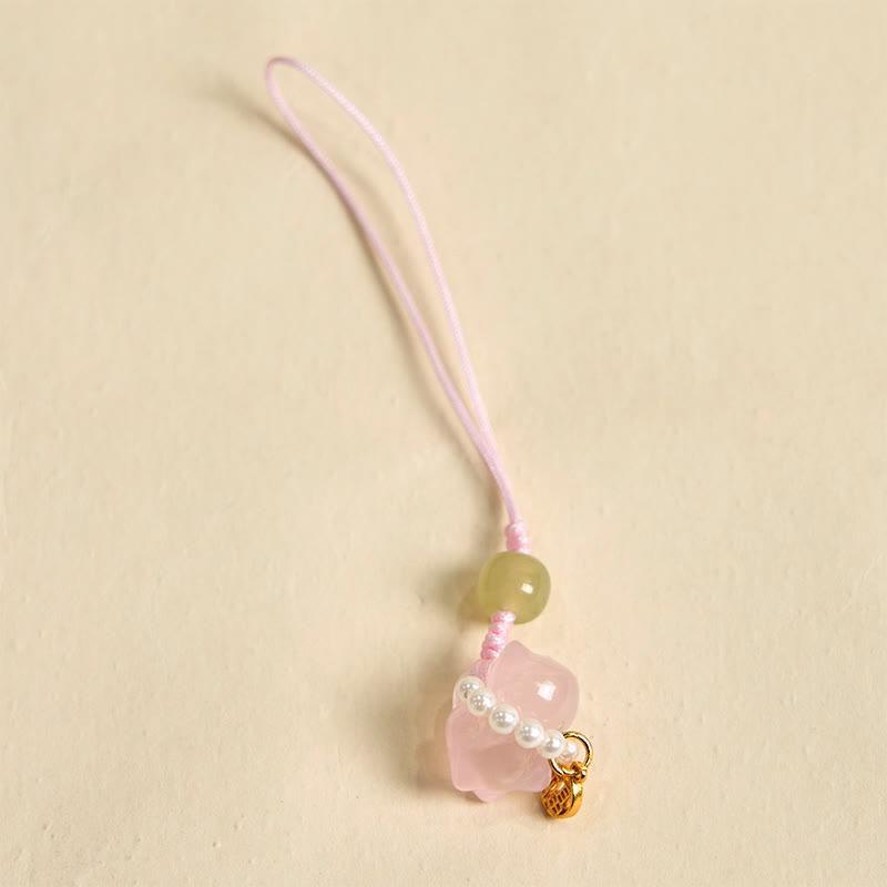Buddha Stones en cristal rose, améthyste, citrine, perle, personnage Fu, chaton porte-bonheur, décoration à suspendre pour téléphone