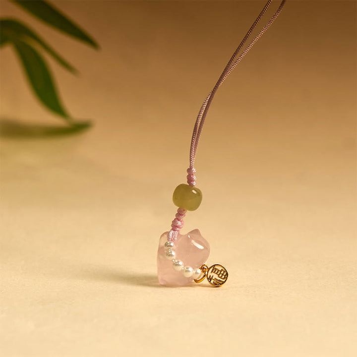 Buddha Stones en cristal rose, améthyste, citrine, perle, personnage Fu, chaton porte-bonheur, décoration à suspendre pour téléphone