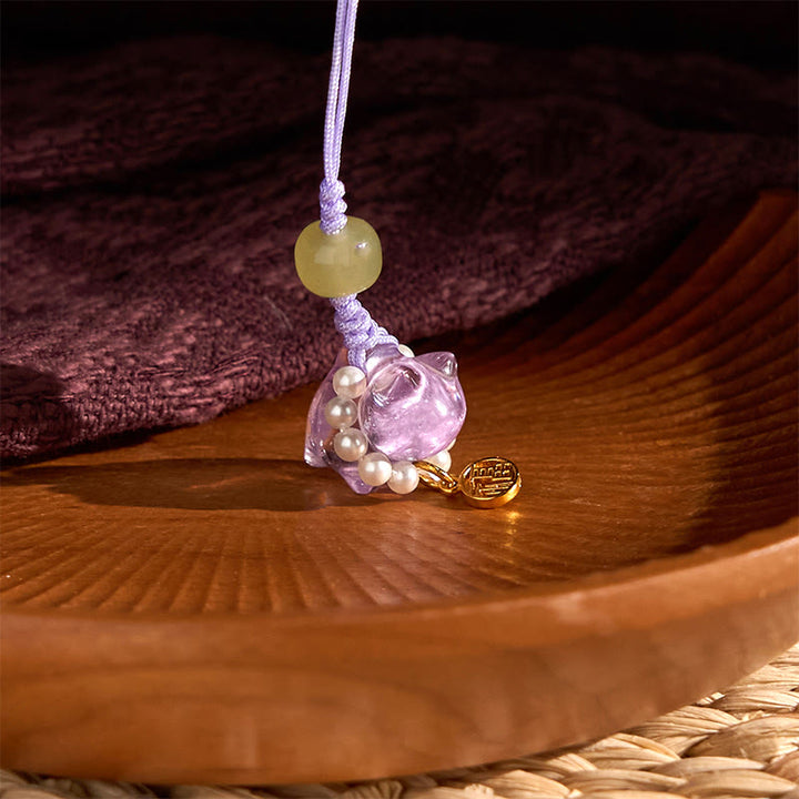 Buddha Stones en cristal rose, améthyste, citrine, perle, personnage Fu, chaton porte-bonheur, décoration à suspendre pour téléphone