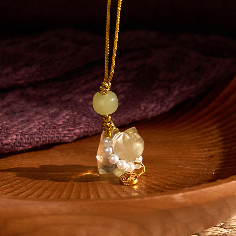 Buddha Stones en cristal rose, améthyste, citrine, perle, personnage Fu, chaton porte-bonheur, décoration à suspendre pour téléphone