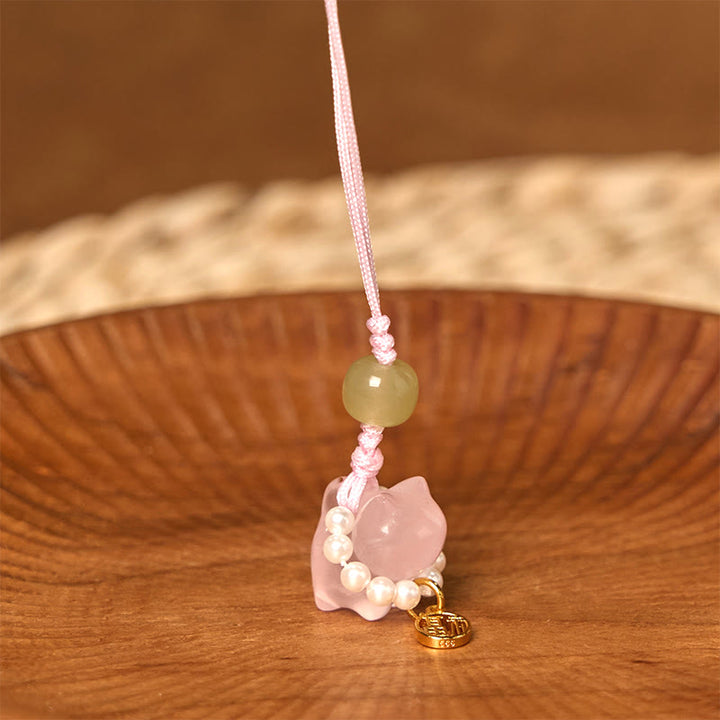Buddha Stones en cristal rose, améthyste, citrine, perle, personnage Fu, chaton porte-bonheur, décoration à suspendre pour téléphone