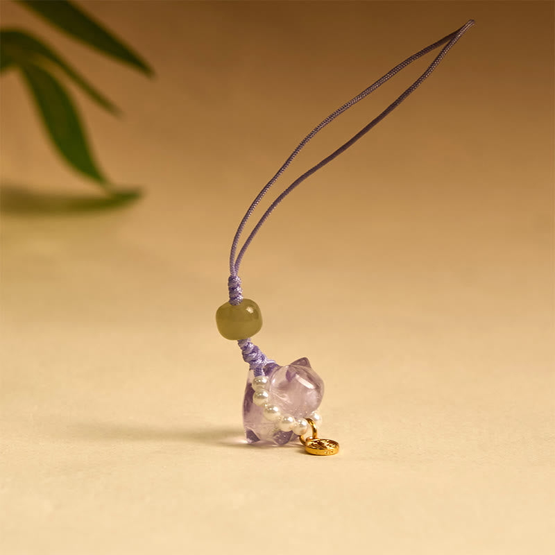 Buddha Stones en cristal rose, améthyste, citrine, perle, personnage Fu, chaton porte-bonheur, décoration à suspendre pour téléphone
