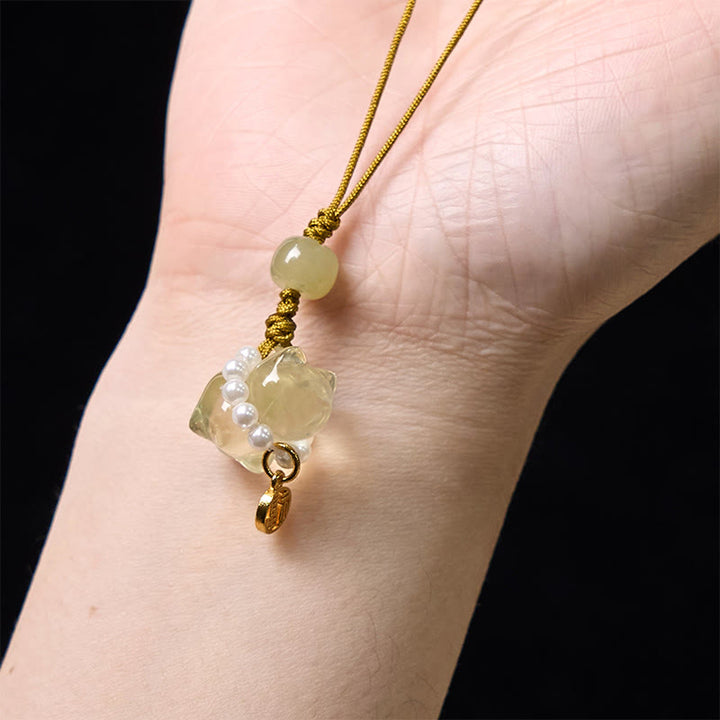 Buddha Stones en cristal rose, améthyste, citrine, perle, personnage Fu, chaton porte-bonheur, décoration à suspendre pour téléphone