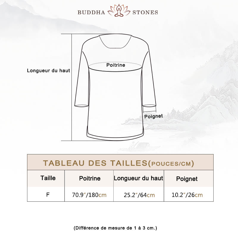 T-shirt ample à manches trois-quarts et Buddha Stones de couleur unie