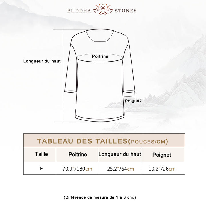 T-shirt ample à manches trois-quarts et Buddha Stones de couleur unie