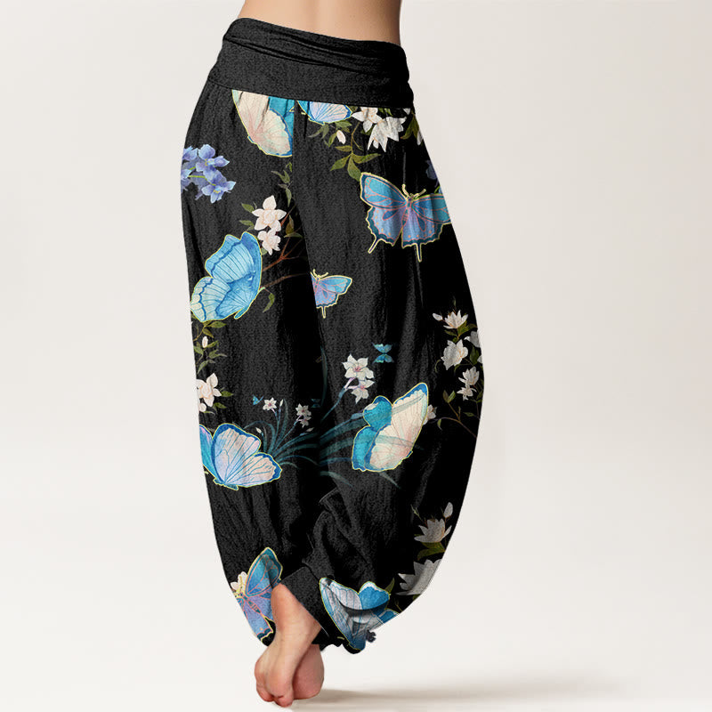Pantalon sarouel décontracté à taille élastique pour femme avec motif papillon et fleur Buddha Stones - image 3