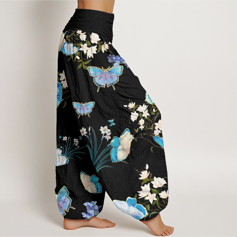 Pantalon sarouel décontracté à taille élastique pour femme avec motif papillon et fleur Buddha Stones - image 2
