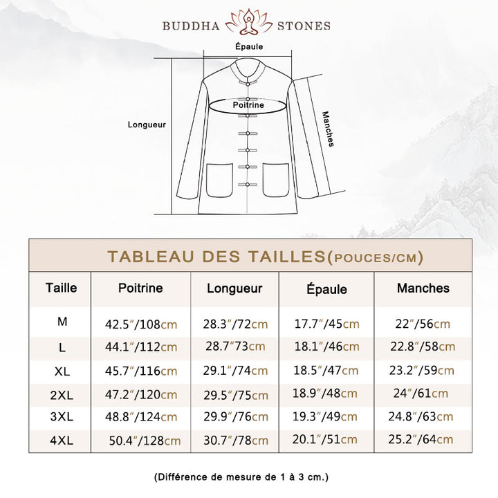 Chemise à manches longues et pantalon pour homme avec boutons de grenouille et Buddha Stones