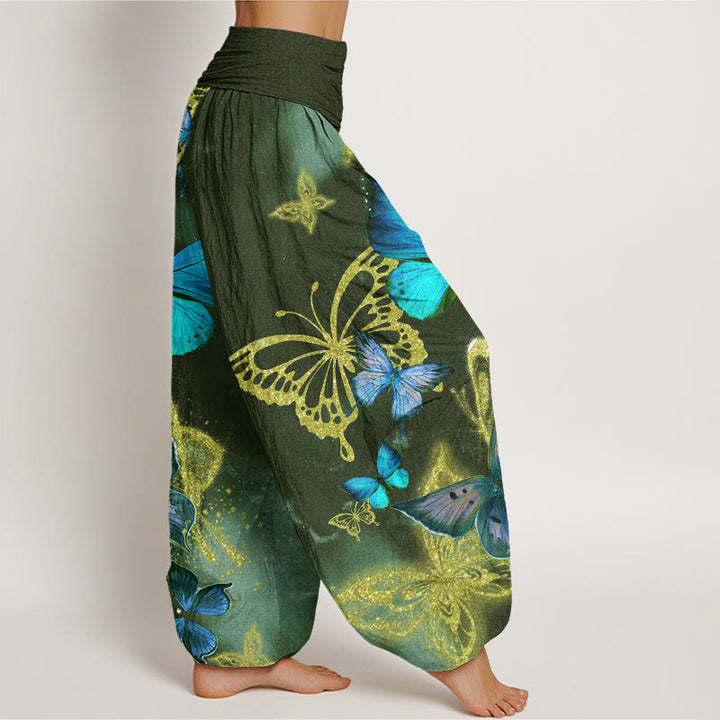 Pantalon sarouel décontracté à taille élastique pour femme avec motif papillon doré et Buddha Stones - image 5