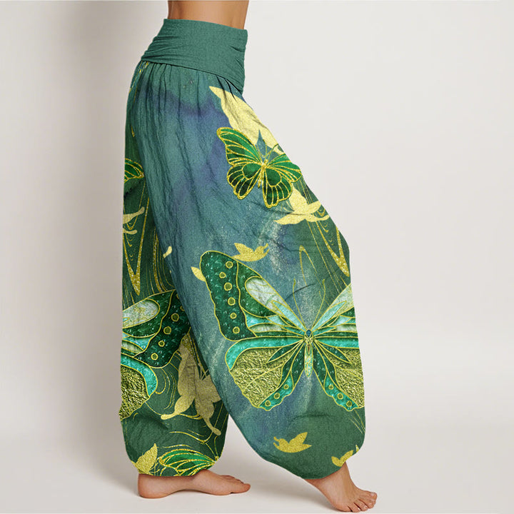 Pantalon harem femme en coton décontracté à motif papillon et lignes dorées et Buddha Stones, taille élastique - image 5