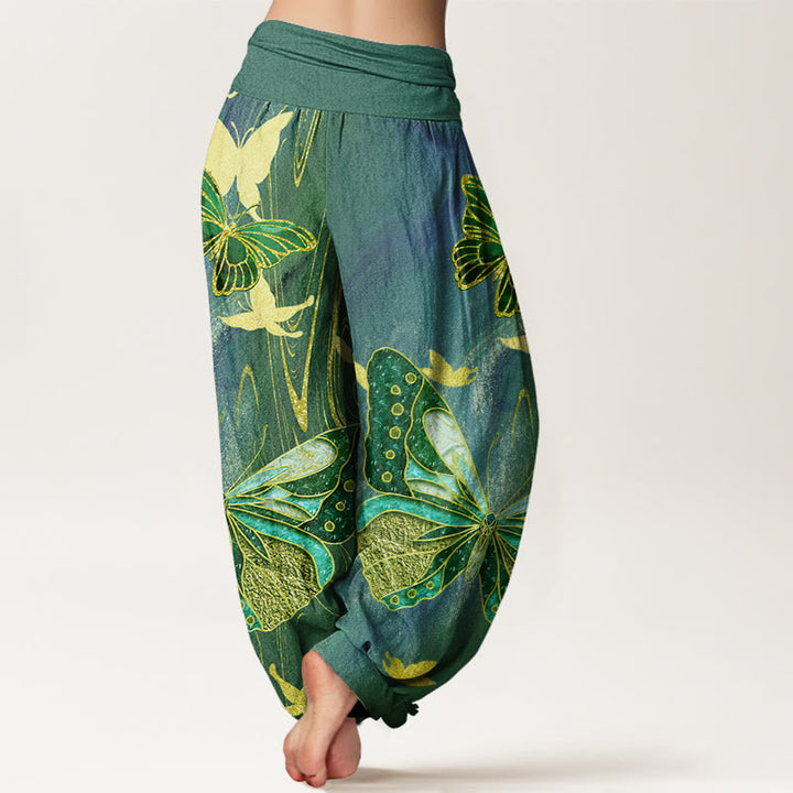 Pantalon sarouel décontracté à taille élastique pour femme avec motif papillon doré et Buddha Stones - image 7