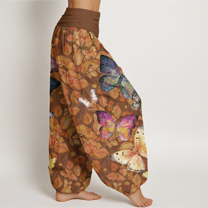 Pantalon Buddha Stones décontracté à taille élastique pour femme, motif papillon et feuilles mortes - image 2