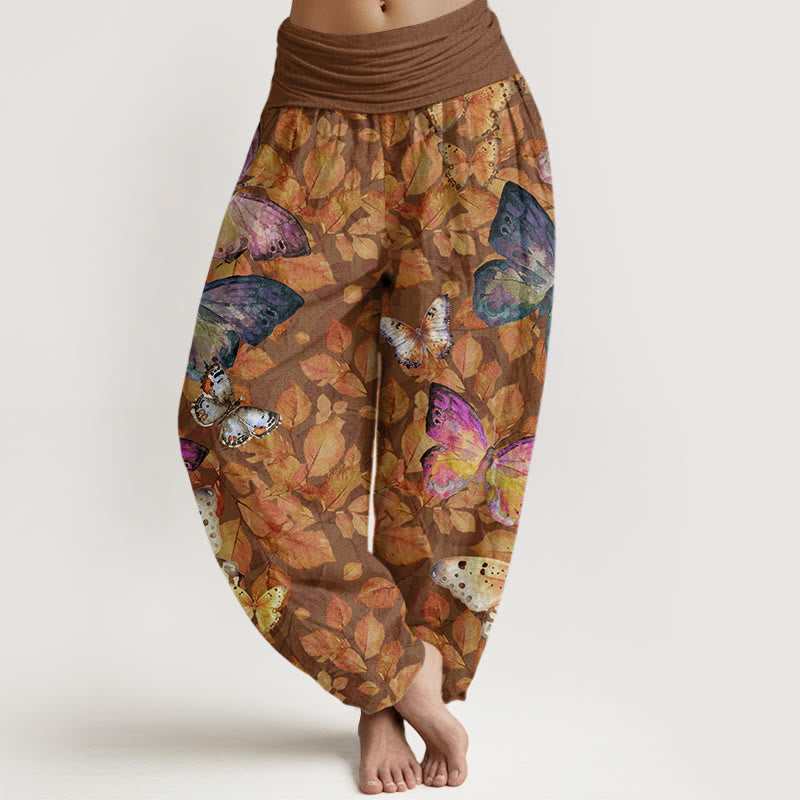 Pantalon Buddha Stones décontracté à taille élastique pour femme, motif papillon et feuilles mortes - Terre de sienne - US22，UK/AU26，EU54 (6XL) - image 1