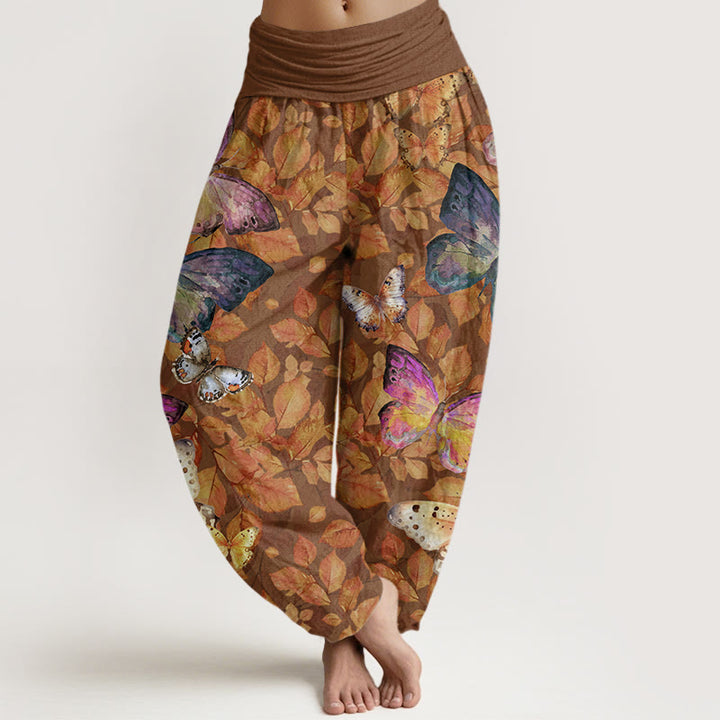 Pantalon Buddha Stones décontracté à taille élastique pour femme, motif papillon et feuilles mortes - Terre de sienne - US22，UK/AU26，EU54 (6XL) - image 1