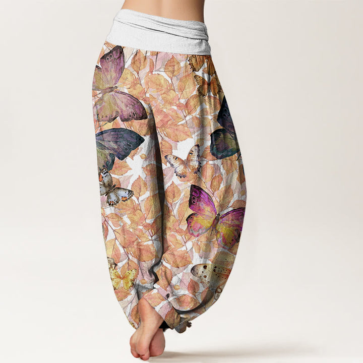Pantalon Buddha Stones décontracté à taille élastique pour femme, motif papillon et feuilles mortes - image 7
