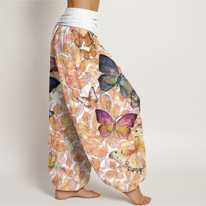 Pantalon Buddha Stones décontracté à taille élastique pour femme, motif papillon et feuilles mortes - image 6