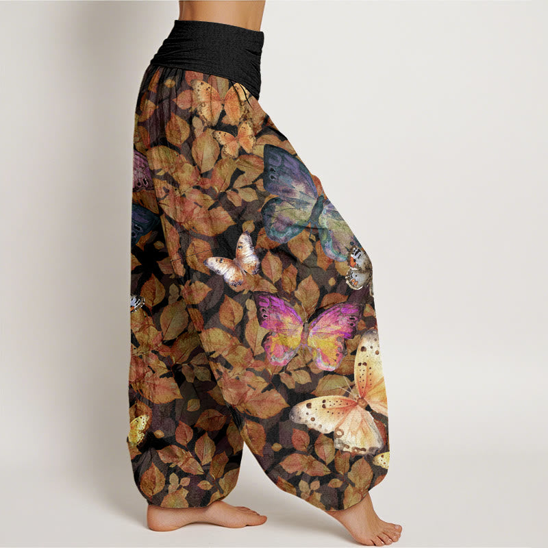 Pantalon Buddha Stones décontracté à taille élastique pour femme, motif papillon et feuilles mortes - image 9