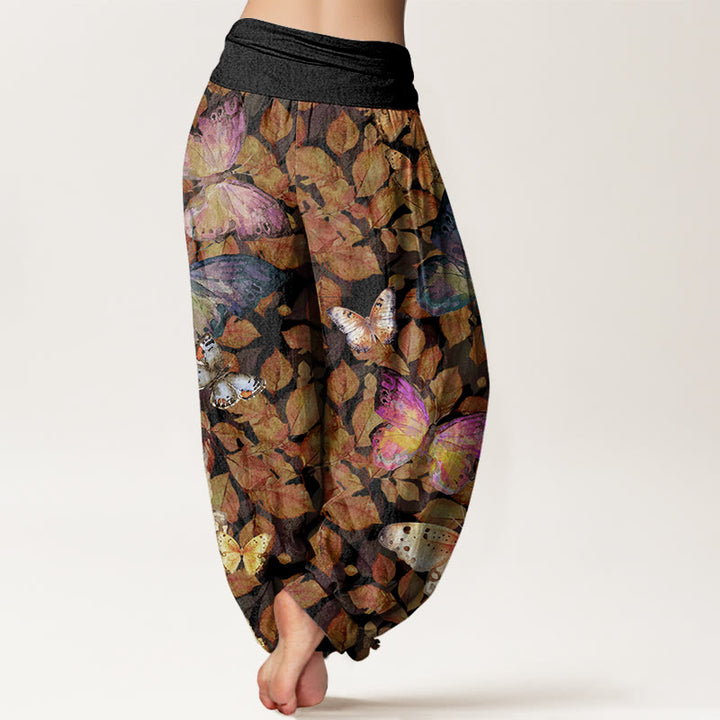 Pantalon Buddha Stones décontracté à taille élastique pour femme, motif papillon et feuilles mortes - image 10