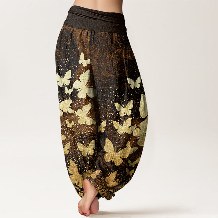 Pantalon sarouel décontracté à taille élastique pour femme avec motif papillon doré et Buddha Stones - image 7