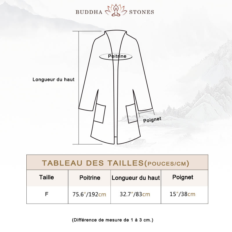 Manteau à manches longues uni avec Buddha Stones , veste en coton à haut ouvert sur le devant pour méditation zen - image 3