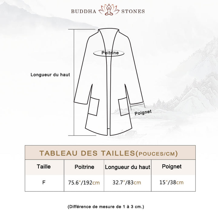 Manteau à manches longues uni avec Buddha Stones , veste en coton à haut ouvert sur le devant pour méditation zen - image 3