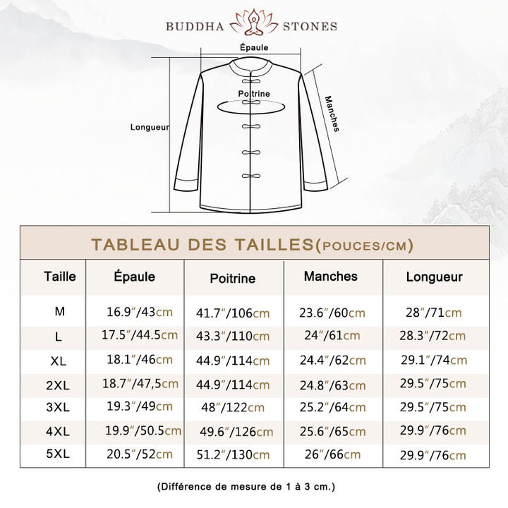 Chemise longue en coton pour homme, costume chinois Tang à boutons de grenouille avec Buddha Stones - image 4