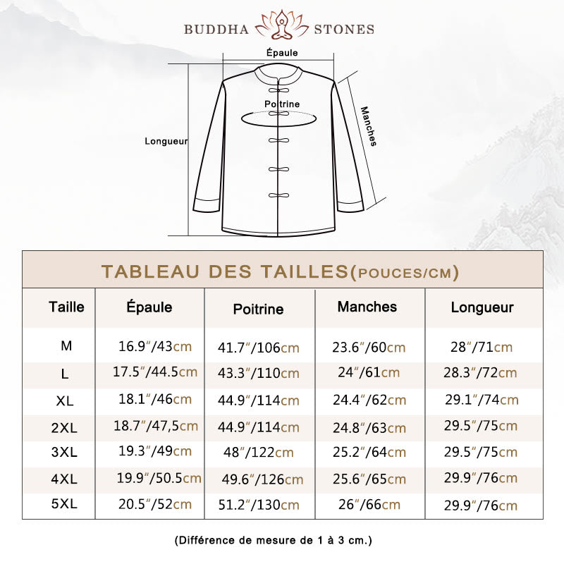 Chemise longue en coton pour homme, costume chinois Tang à boutons de grenouille avec Buddha Stones - image 3