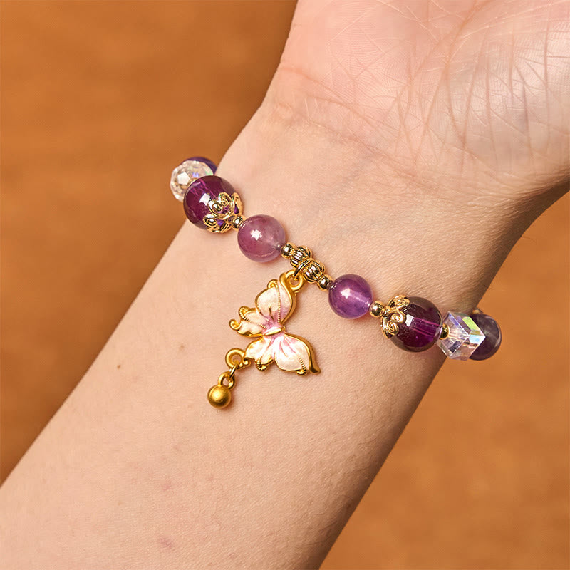 Bracelet de paix papillon en pierre de soleil améthyste naturelle de Buddha Stones