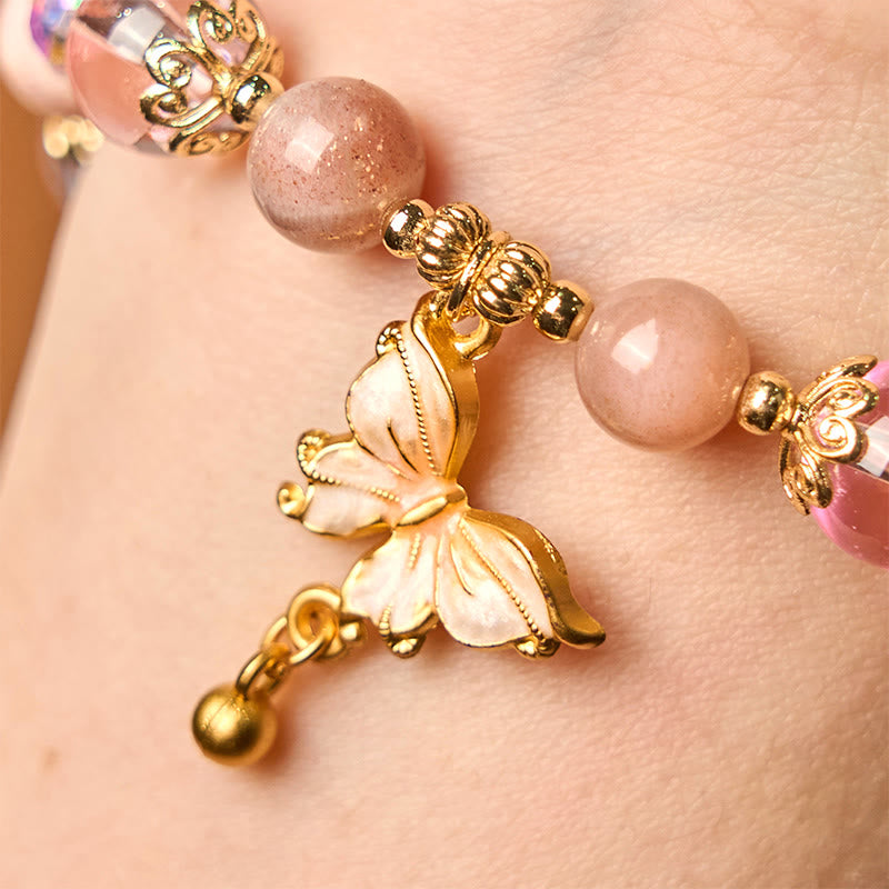 Bracelet de paix papillon en pierre de soleil améthyste naturelle de Buddha Stones