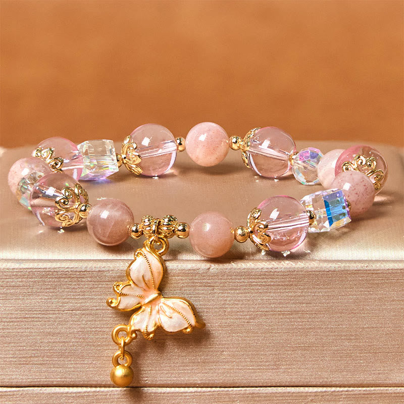 Bracelet de paix papillon en pierre de soleil améthyste naturelle de Buddha Stones