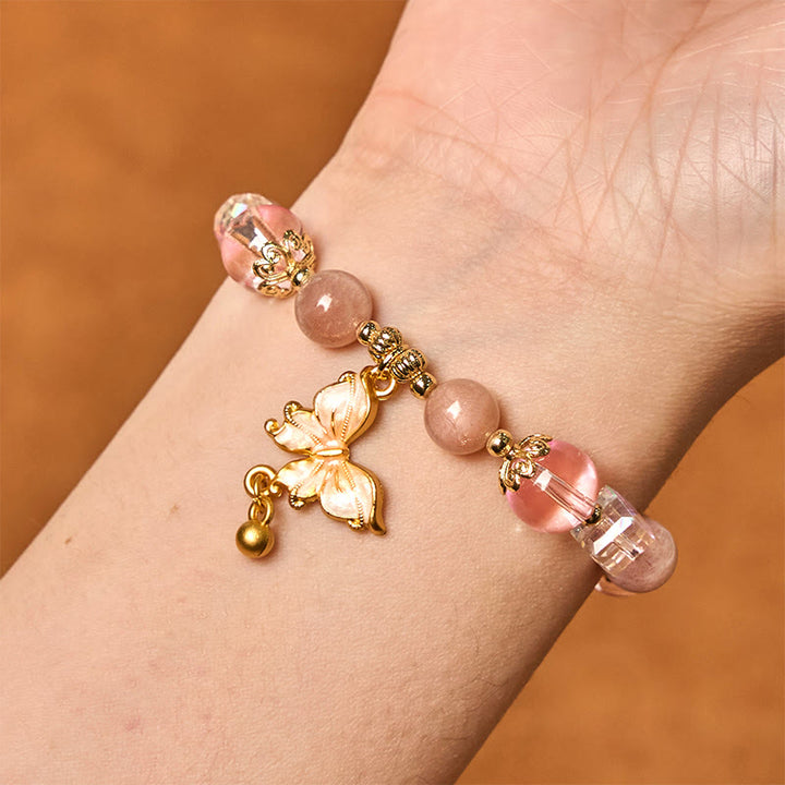 Bracelet de paix papillon en pierre de soleil améthyste naturelle de Buddha Stones