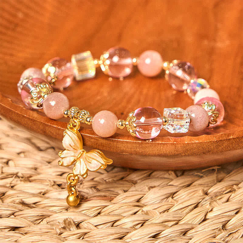 Bracelet de paix papillon en pierre de soleil améthyste naturelle de Buddha Stones