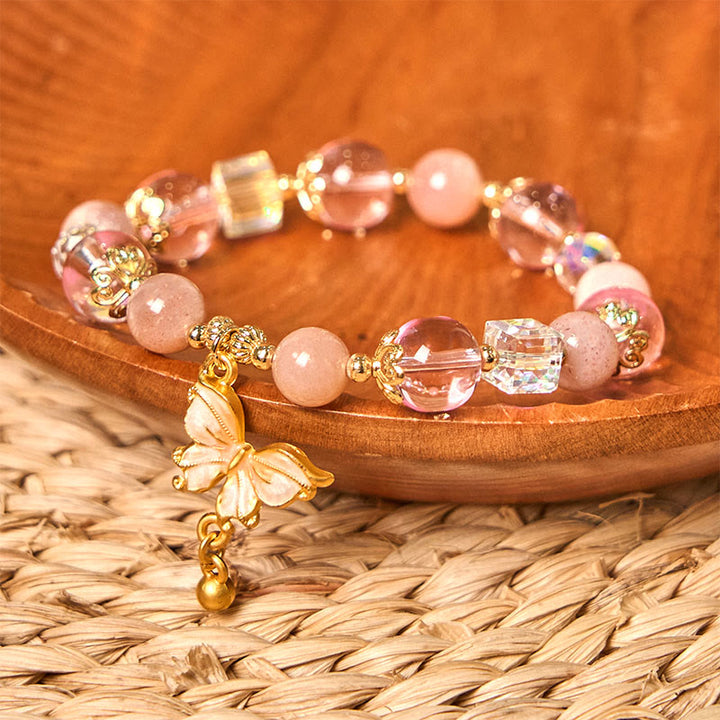 Bracelet de paix papillon en pierre de soleil améthyste naturelle de Buddha Stones
