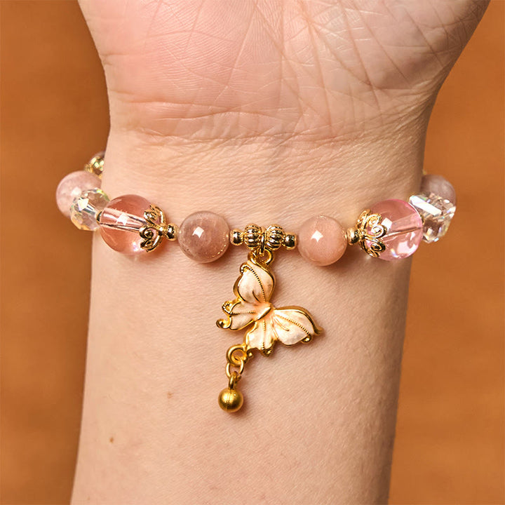 Bracelet de paix papillon en pierre de soleil améthyste naturelle de Buddha Stones