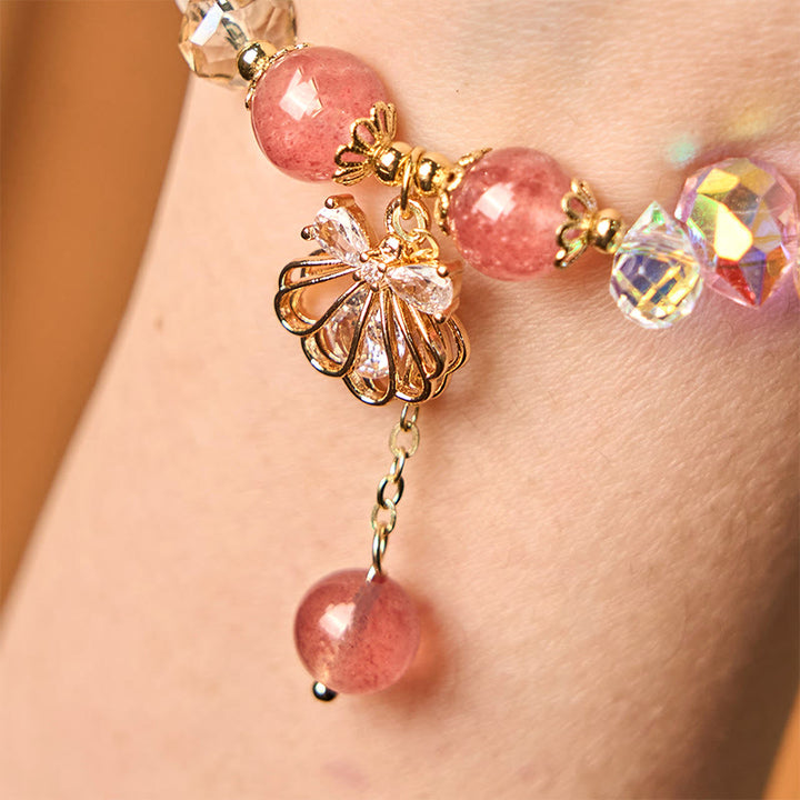 Bracelet positif en quartz fraise naturel et perles de coquillage Buddha Stones