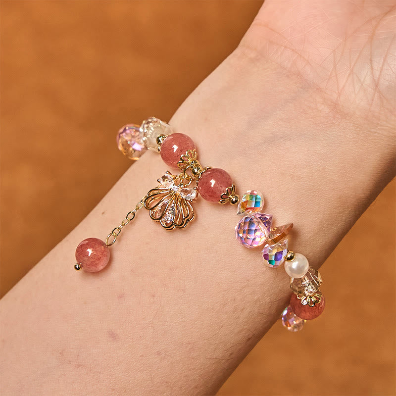 Bracelet positif en quartz fraise naturel et perles de coquillage Buddha Stones
